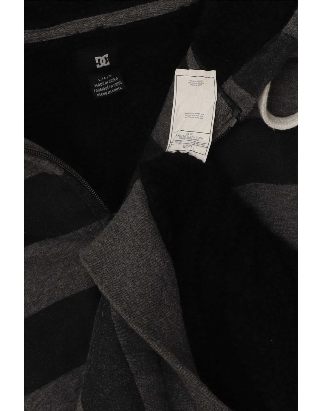 DC - Sudadera con capucha y cremallera para hombre, tamaño grande, algodón a rayas grises