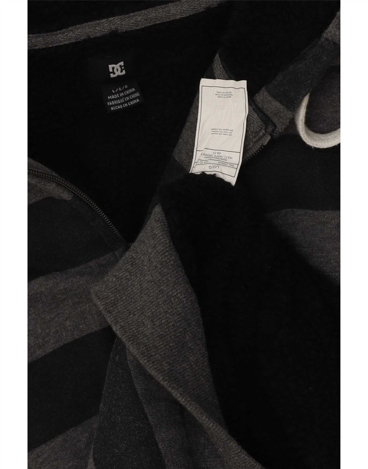 DC - Sudadera con capucha y cremallera para hombre, tamaño grande, algodón a rayas grises