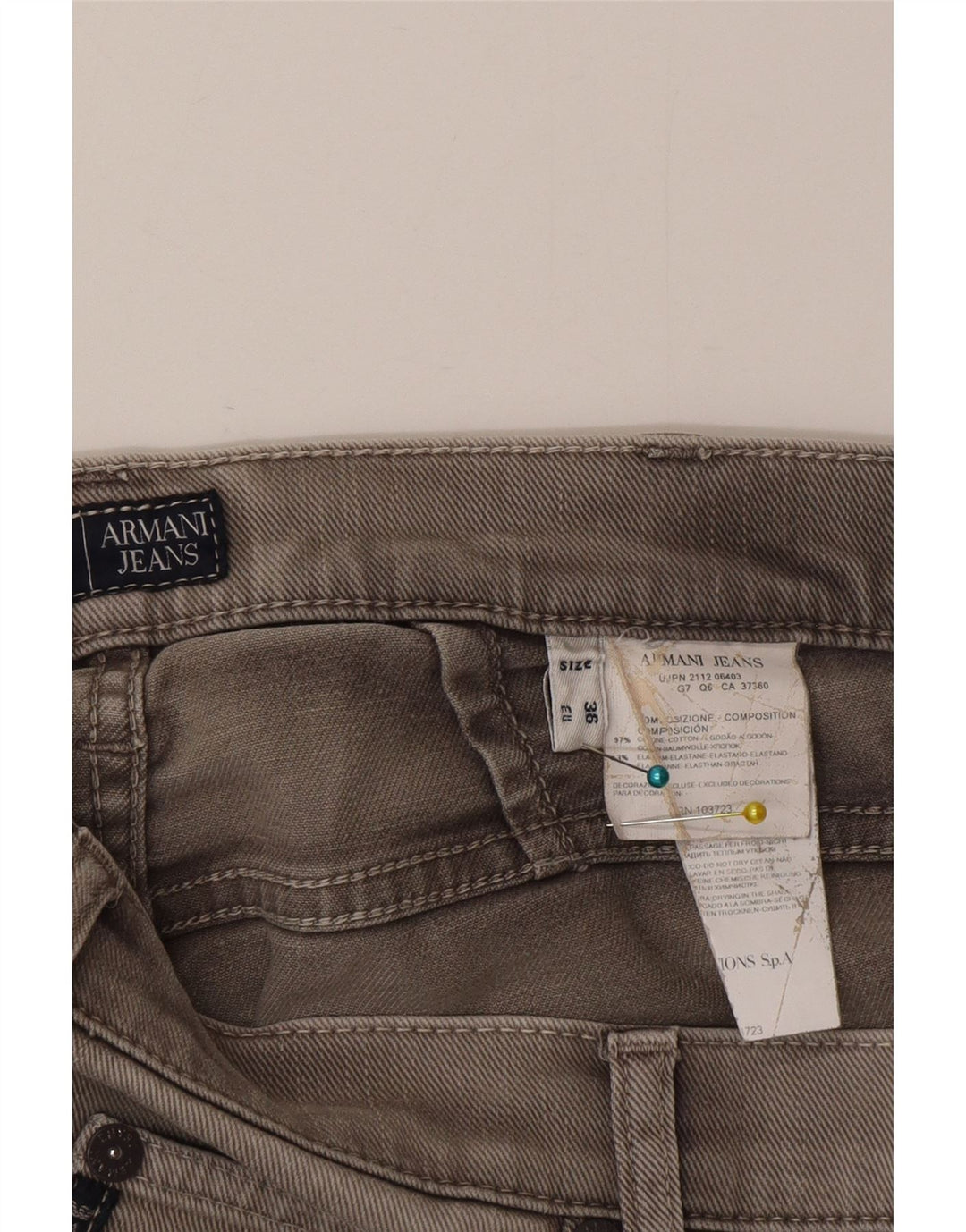 Vaqueros Armani Hombre Rectos W36 L35 Algodón Gris