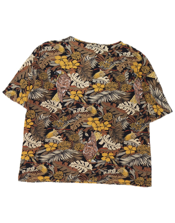 Vintage mujer camiseta hawaiana Top Reino Unido 14 marrón medio floral
