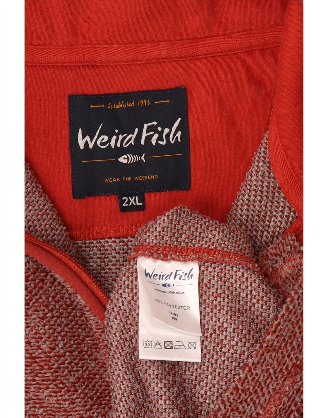 Weird Fish Jersey de forro polar con cuello y cremallera para hombre, 2XL, poliéster burdeos