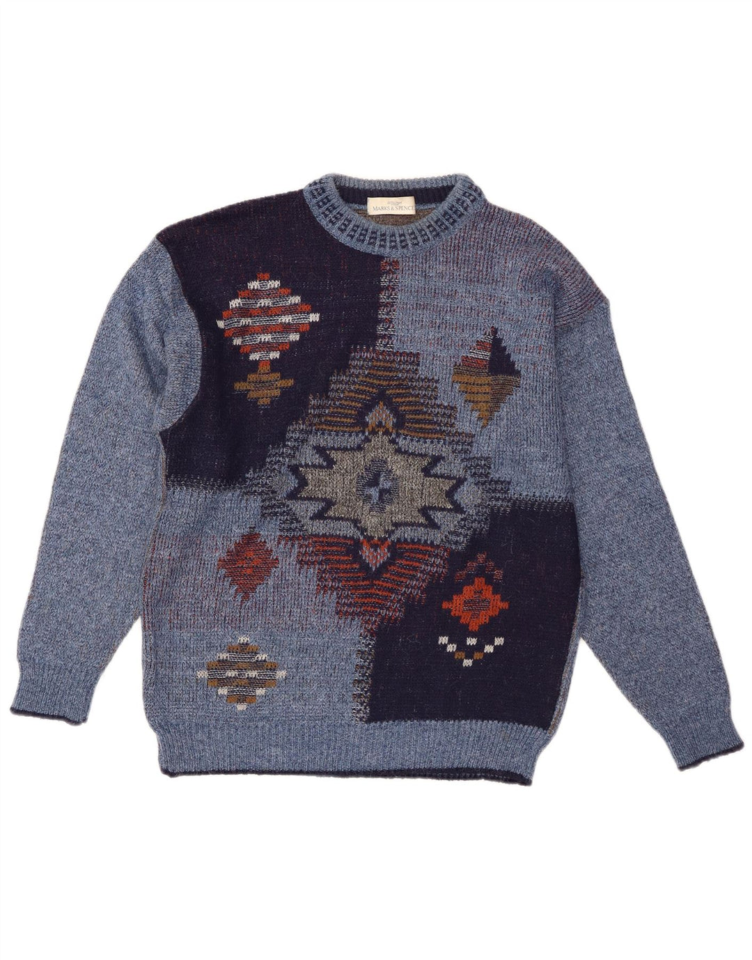 St Michael - Jersey de cuello redondo para hombre, acrílico geométrico, color azul pequeño