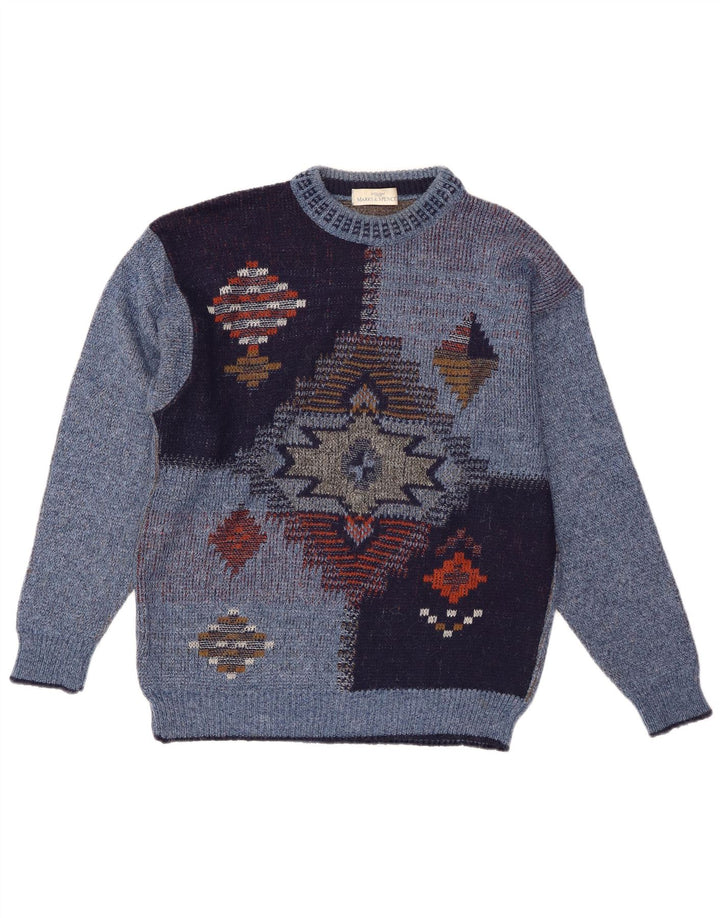 St Michael - Jersey de cuello redondo para hombre, acrílico geométrico, color azul pequeño