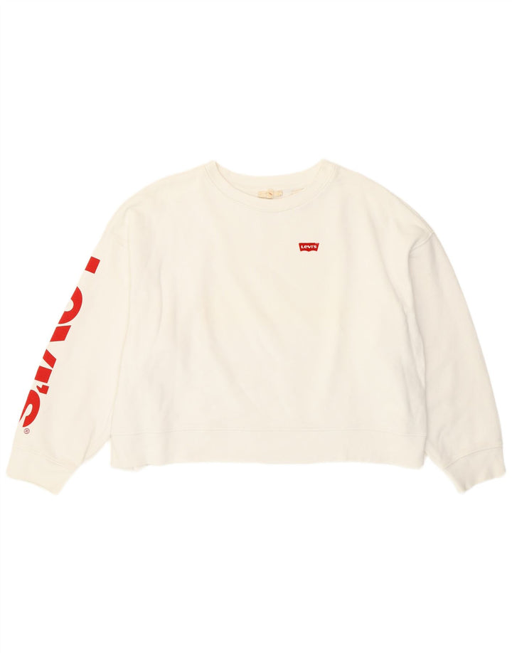 Levi's Sudadera corta con gráfico extragrande para mujer, talla 10, color blanco