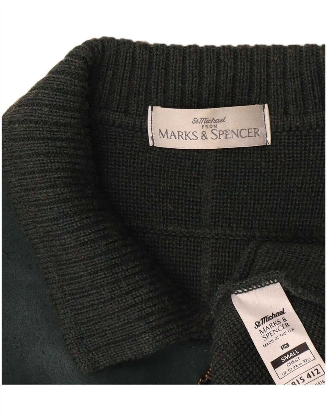 Marks & Spencer Cárdigan St. Michael para hombre, suéter pequeño de lana a cuadros verdes