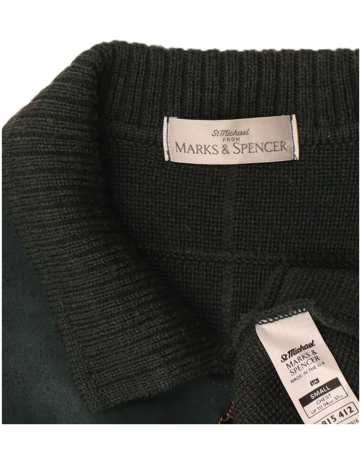 Marks & Spencer Cárdigan St. Michael para hombre, suéter pequeño de lana a cuadros verdes