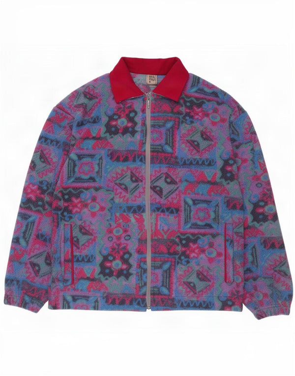Vintage mujer chaqueta de lana de gran tamaño Reino Unido 10 pequeño multicolor geométrico