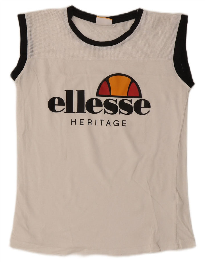 Ellesse Top sin mangas gráfico para mujer UK 10 Small White