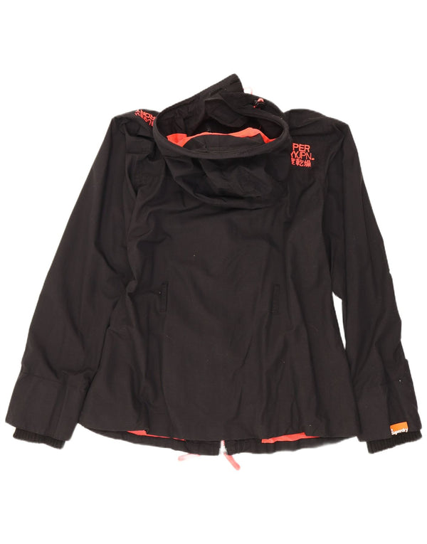 Superdry Chaqueta impermeable con capucha Windmac para mujer, talla 36, poliéster negro pequeño