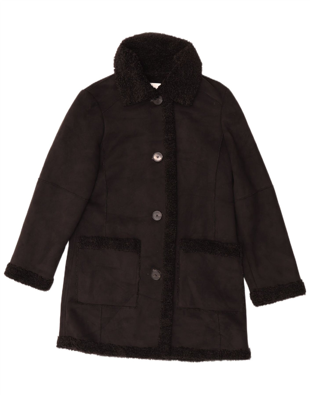 Zara Mujer Sherpa Abrigo Reino Unido 10 Pequeño Negro