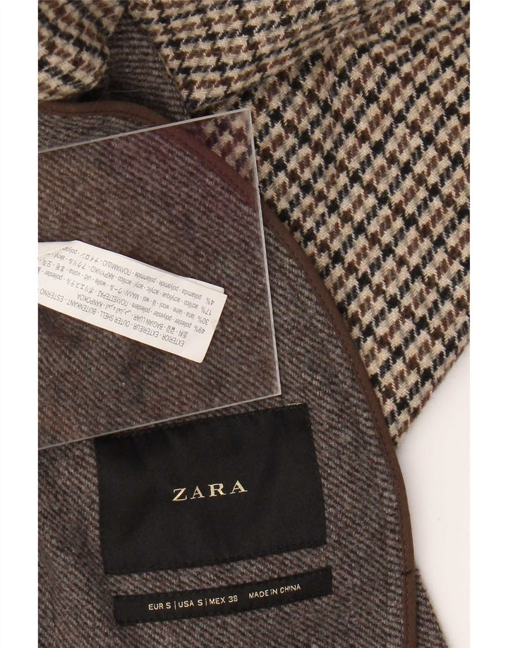 Zara Abrigo Hombre ES 36 Small Marrón Pata de Gallo Poliéster