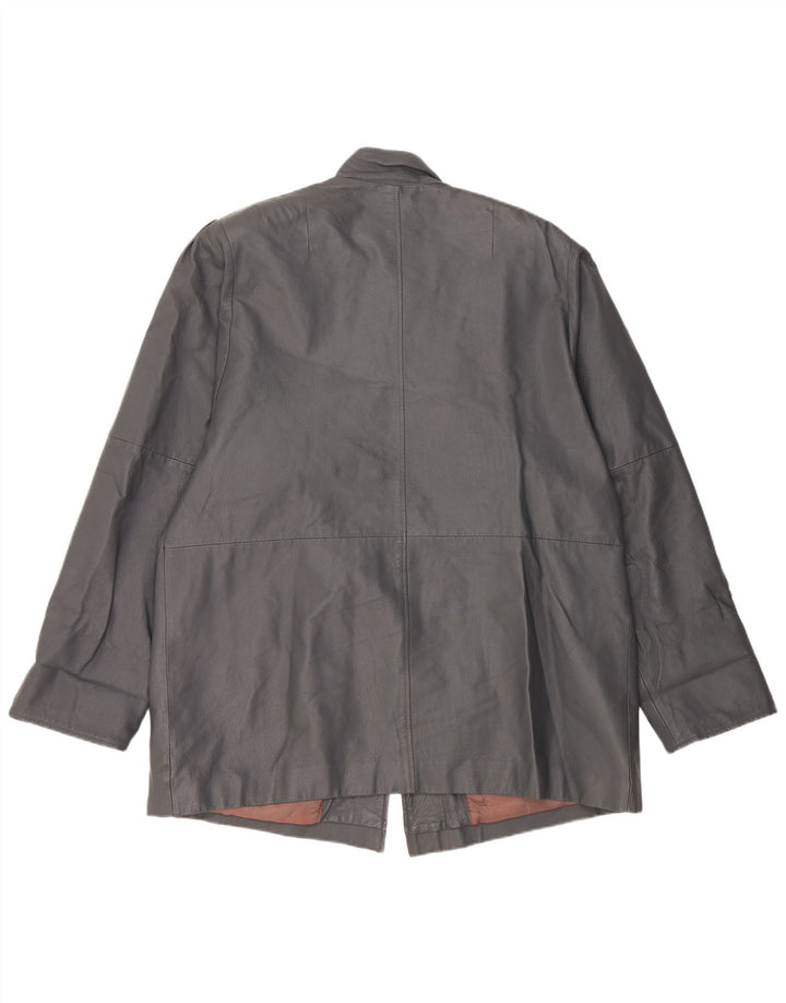 Vintage mujer abrigo de cuero de gran tamaño Reino Unido 18 XL cuero gris