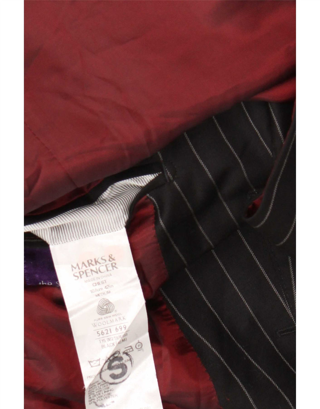 Marks & Spencer Chaqueta tipo blazer de 3 botones para hombre UK 42 Large Black Pinstripe