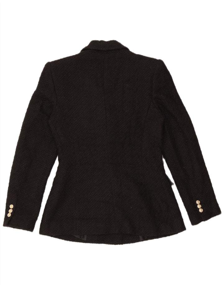 Zara Mujer Chaqueta Blazer De Doble Botonadura Reino Unido 10 Small Acrílico Negro