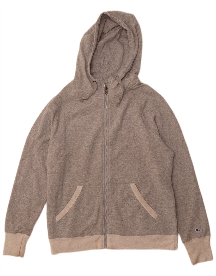 CHAMPION Womens Zip Hoodie Sweater Large Grey Colourblock