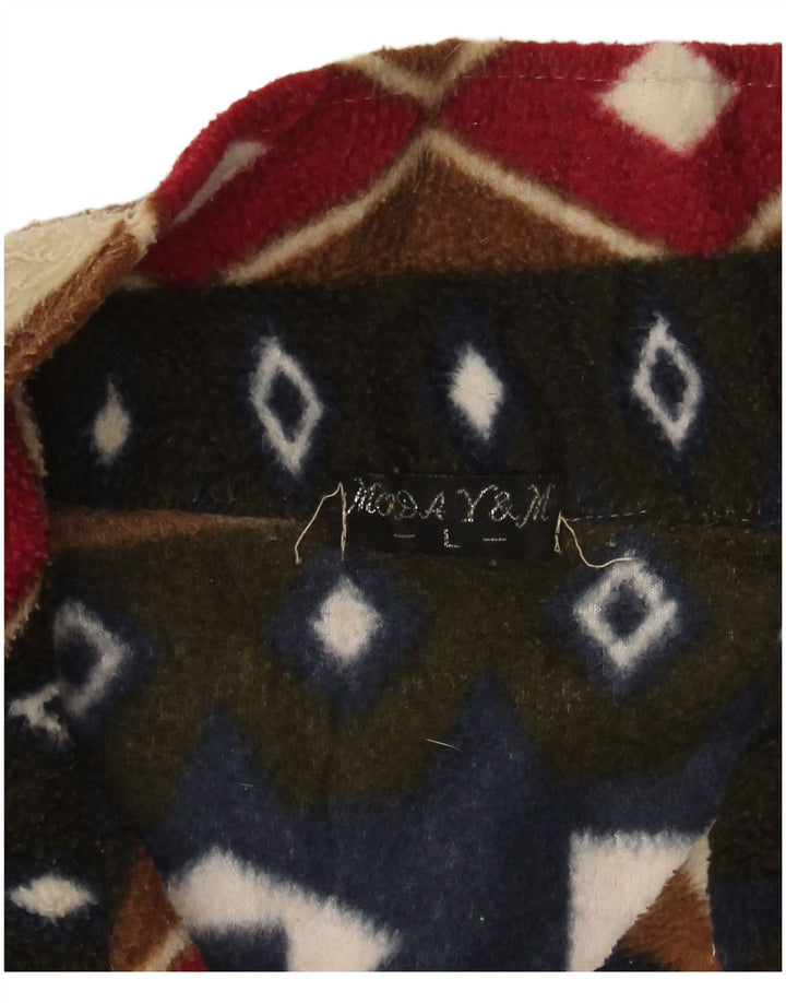 VINTAGE Chaqueta polar de gran tamaño para mujer Reino Unido 16 Geométrico multicolor grande