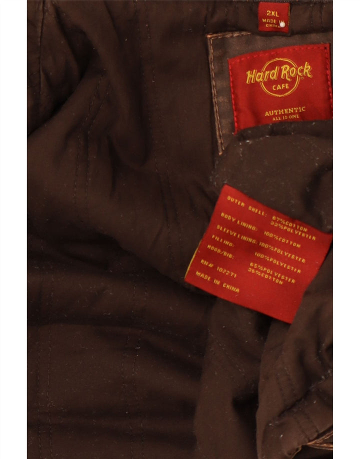 HARD ROCK CAFE Chaqueta encerada con capucha London para hombre UK 44 2XL Algodón marrón
