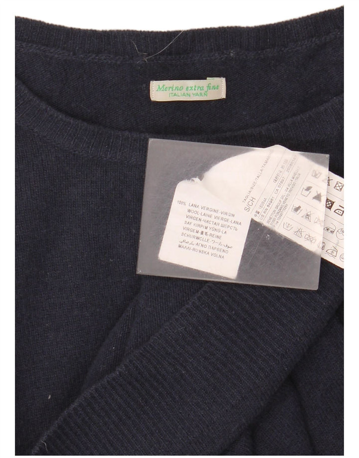 BENETTON Jersey con Cuello Barco para Hombre Small Azul Marino Lana Virgen