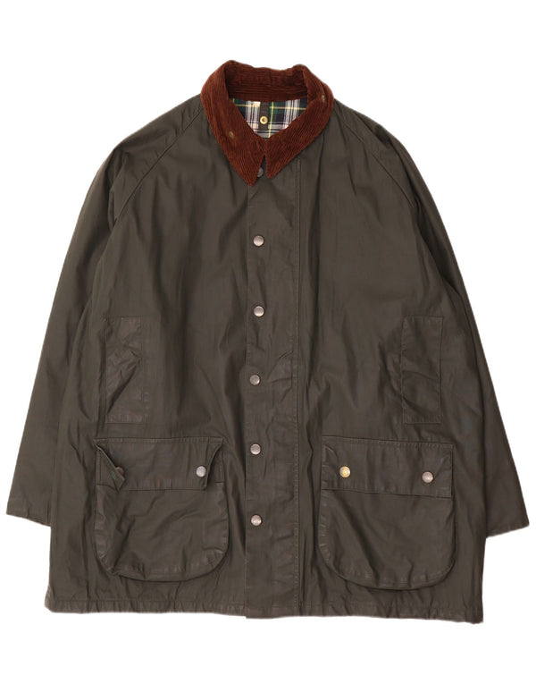Vintage hombres suelta ajuste encerado chaqueta de algodón grande verde