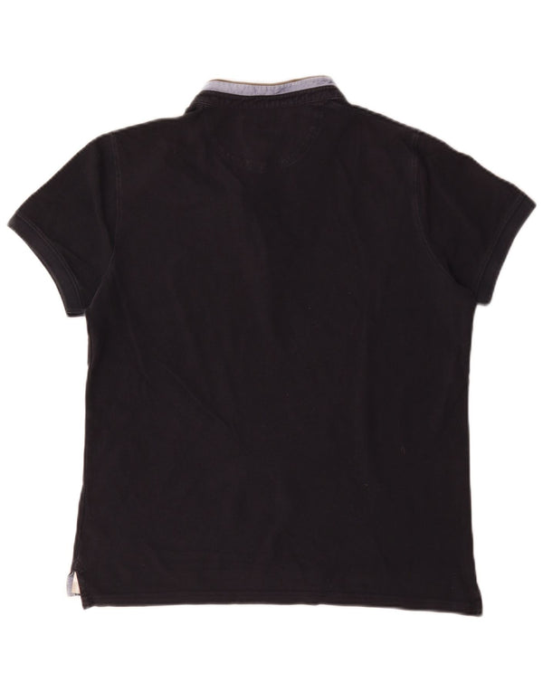 Massimo Dutti Mens Polo Shirt Medium Navy Blue Colourblock Cotton