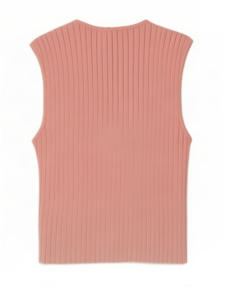 Zara Mujer Crop Vest Top UK 12 Medio Rosa Poliéster