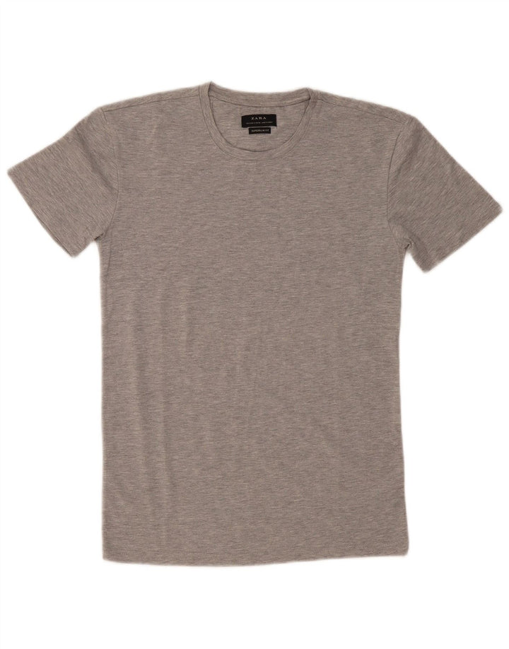 Zara Hombre Camiseta Super Slim Fit Top Pequeño Gris Moteado