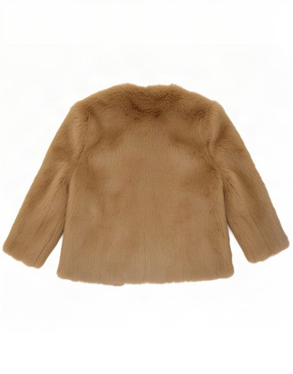 Zara Chaqueta de piel sintética de manga 3/4 para mujer UK 42 Acrílico marrón medio