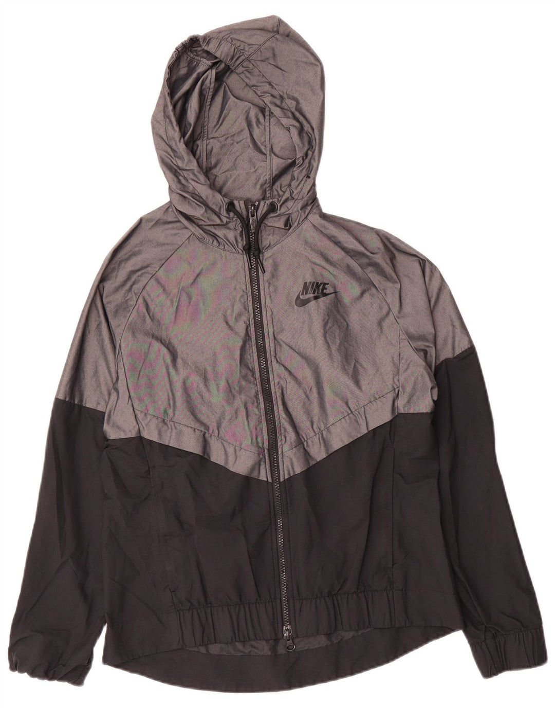 Nike Chaqueta impermeable con capucha para mujer UK 40 Small Gris Colorblock Nylon