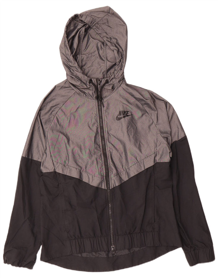 Nike Chaqueta impermeable con capucha para mujer UK 40 Small Gris Colorblock Nylon