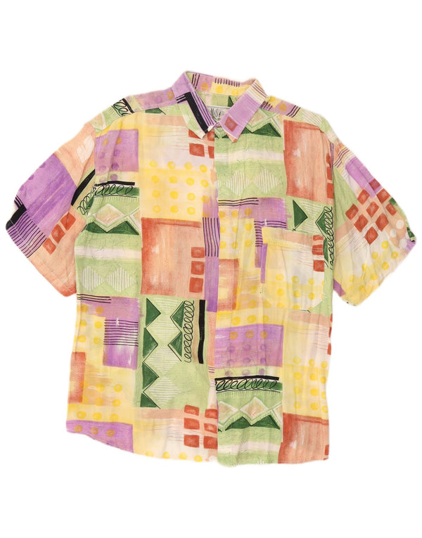 VINTAGE Camisa de manga corta para hombre Patchwork multicolor medio
