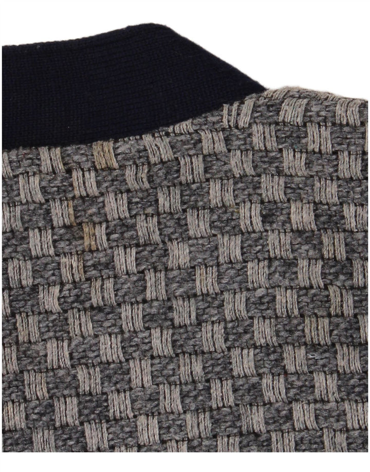 Vintage hombres Cardigan suéter medio azul marino geométrico