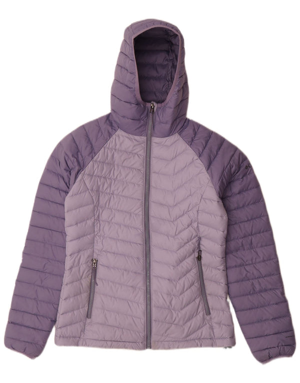 Columbia Chaqueta acolchada con capucha para mujer UK 40 Small Púrpura Colorblock