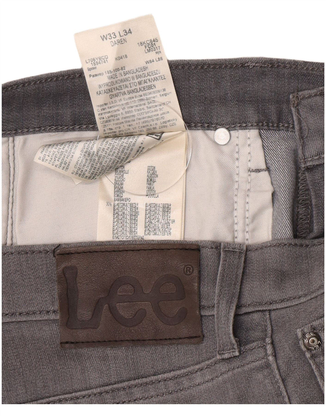 Vaqueros Lee Daren Slim para Hombre W33 L34 Algodón Gris