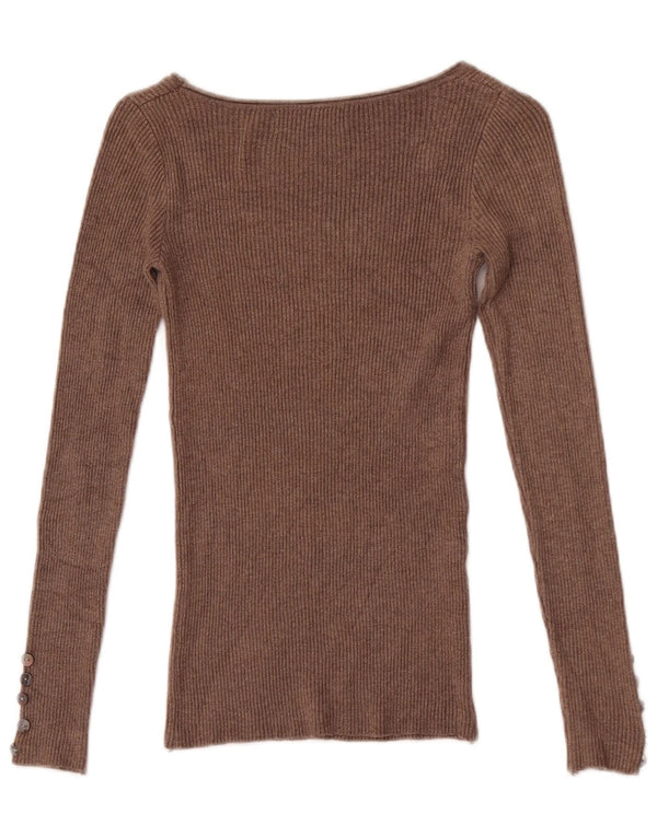 Zara Mujer Top Manga Larga UK 4 XS Marrón Algodón