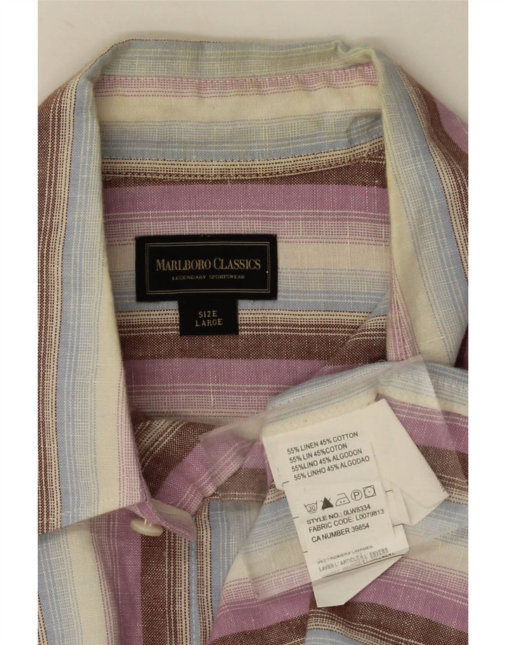 Marlboro Classics Camisa De Manga Corta Para Hombre Grande De Lino A Rayas Multicolor