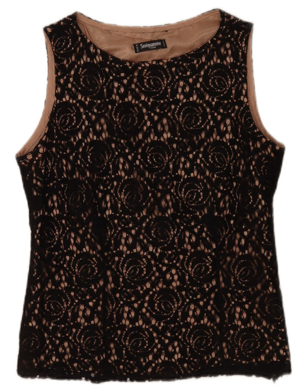Sinequanone Blusa de encaje sin mangas para mujer Top UK 42 Mediano Negro Floral