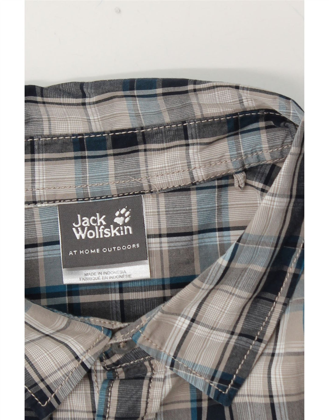 JACK WOLFSKIN Camisa de manga corta para hombre UK 48 2XL Algodón a cuadros azul