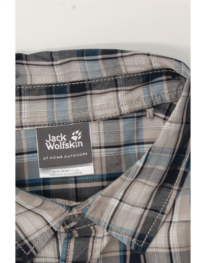 JACK WOLFSKIN Camisa de manga corta para hombre UK 48 2XL Algodón a cuadros azul