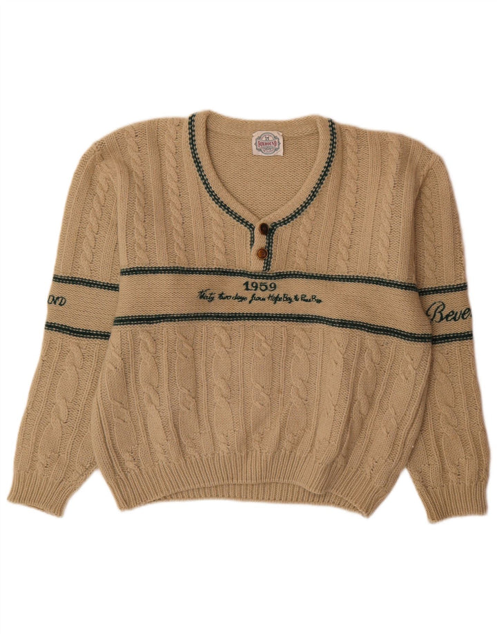 Foxhound - Jersey para hombre con cuello en V y gráfico de lana a rayas beige grande