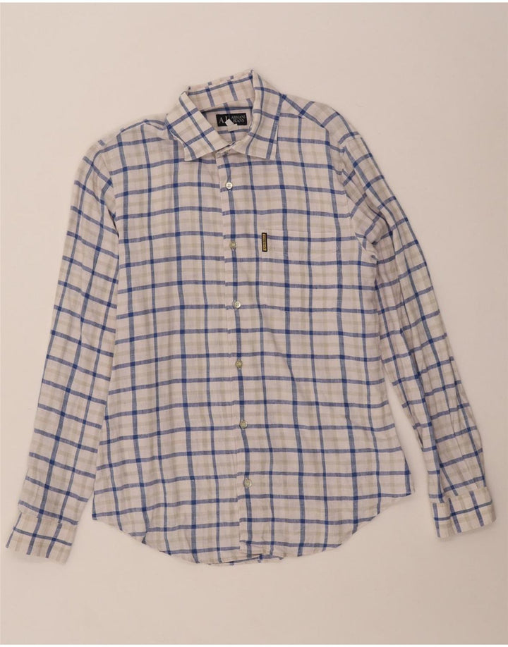 ARMANI JEANS Camisa Hombre Lino Cuadros Azul Medio