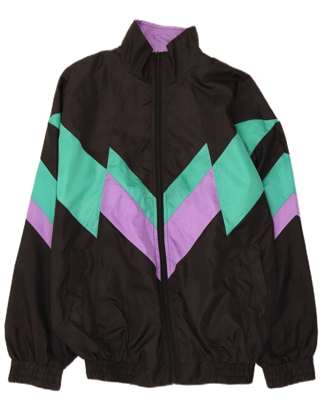 Vintage hombres chándal top chaqueta grande negro colorblock