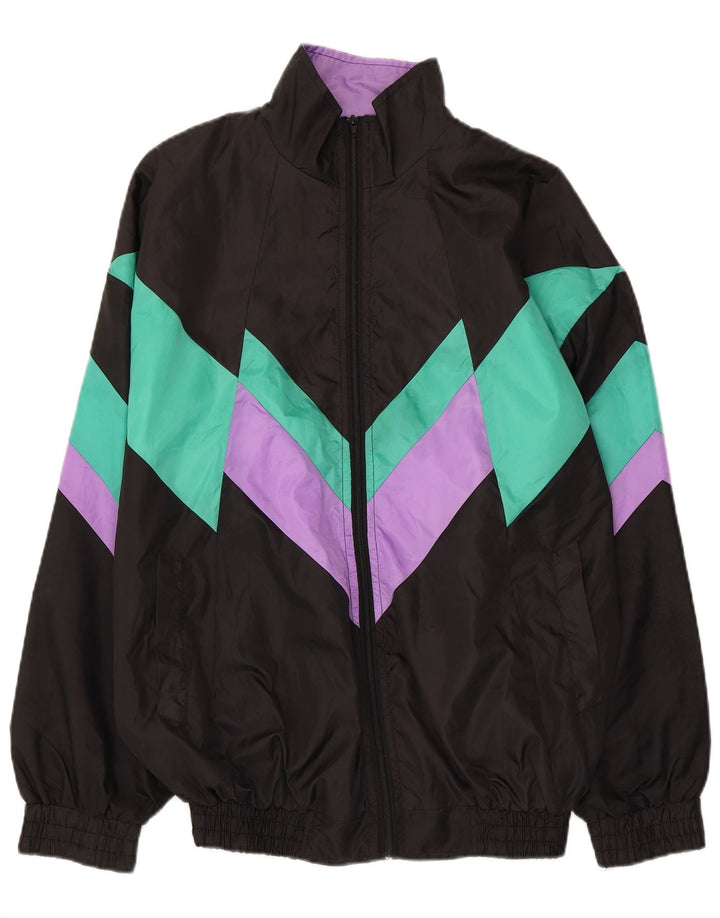 Vintage hombres chándal top chaqueta grande negro colorblock