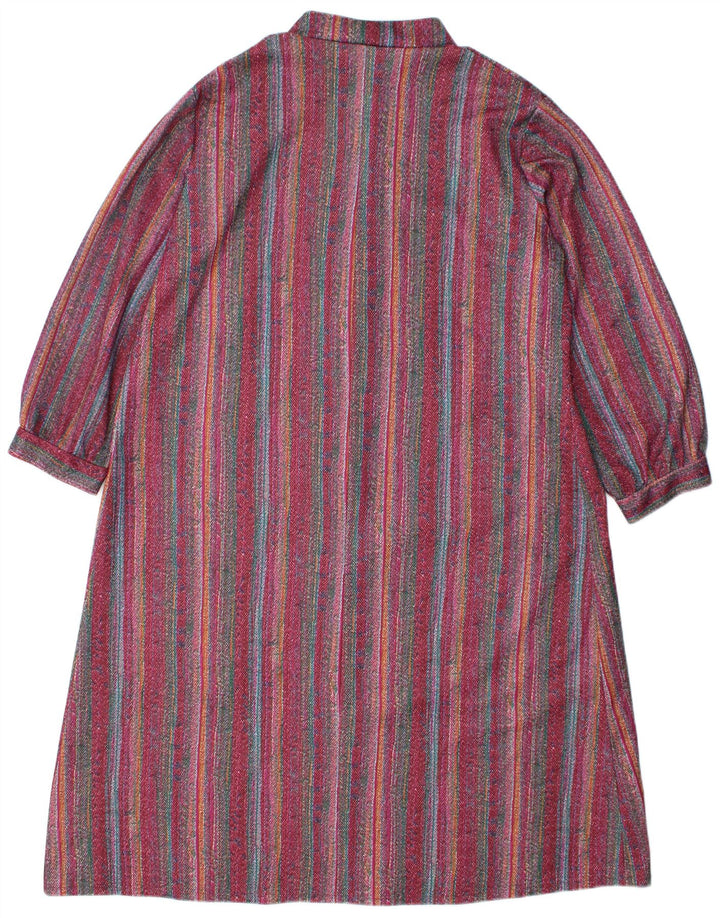 VINTAGE Vestido básico para mujer Reino Unido 26 4XL Poliéster a rayas burdeos