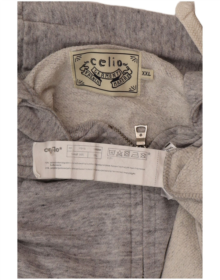 Celio Suéter con capucha y cremallera para hombre 2XL Algodón moteado gris