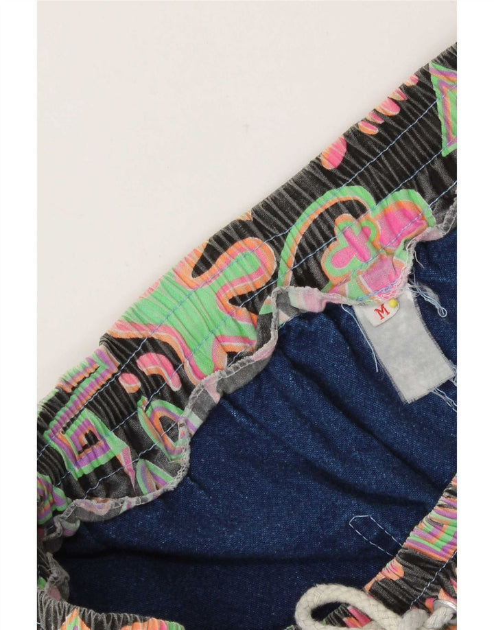 Vintage mujer denim pantalones cortos medio W28 azul patchwork
