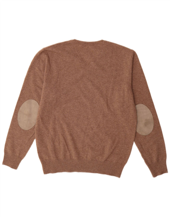 Burlington Jersey con cuello en V para hombre de lana virgen marrón grande