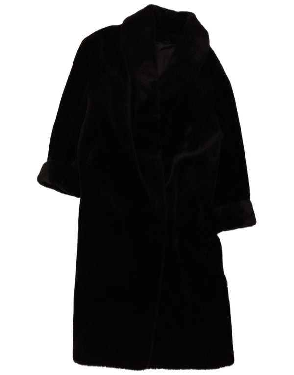 Vintage mujer oversize piel sintética abrigo Reino Unido 14/16 grande negro modal