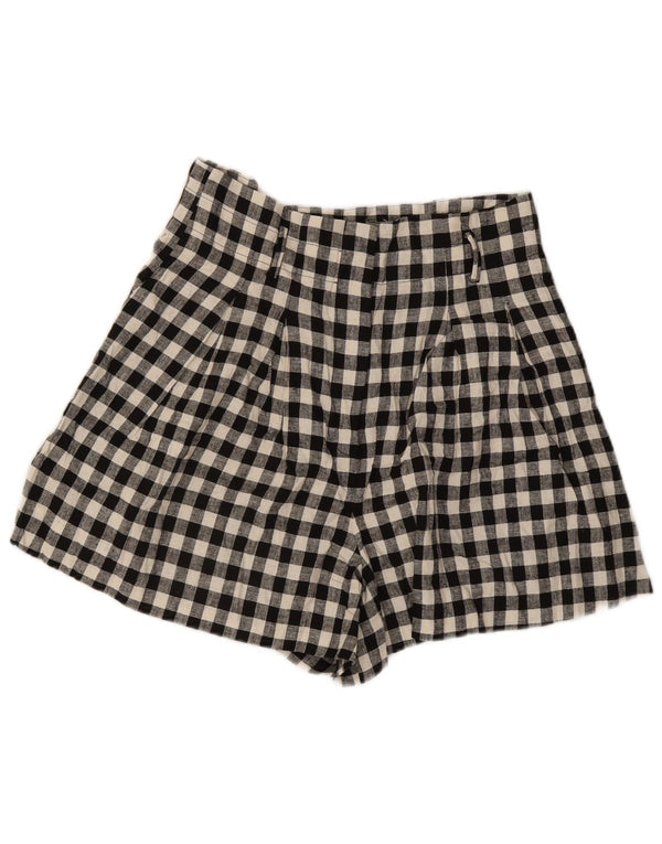 Zara Womens Wide Leg High Waist Casual Shorts Large W30 Black Gingham