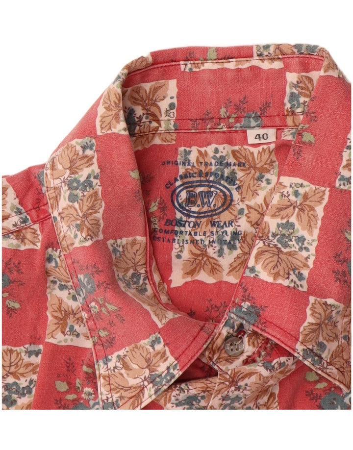 Boston Camisa de manga corta para hombre Talla 40 Algodón floral rojo mediano