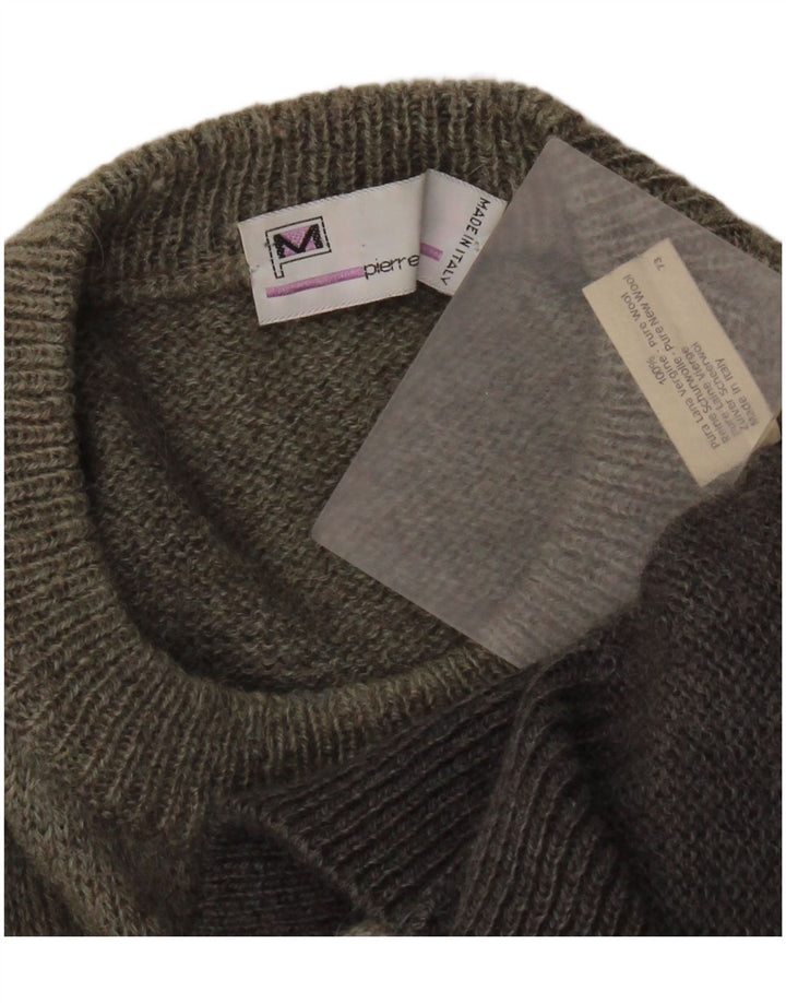 Pierre Monet Jersey De Cuello Redondo Para Hombre XL Gris Geométrico Lana Virgen